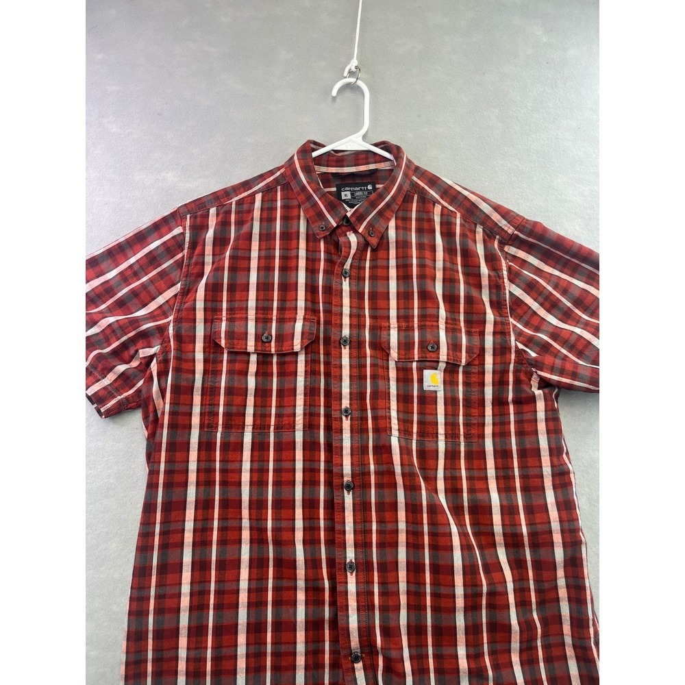 Carhartt Button Down Shirt Mens XL Red Excellent Loose Fit Plaid TW4625-M - Picture 2 of 12